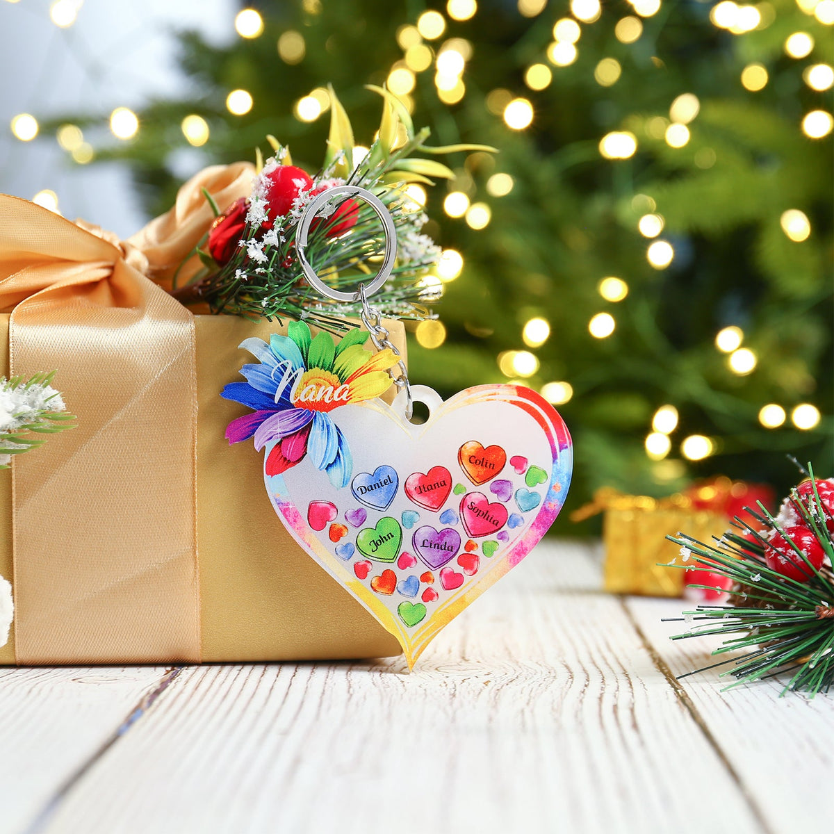 Christmas Decoration Custom Name Heart Keychain