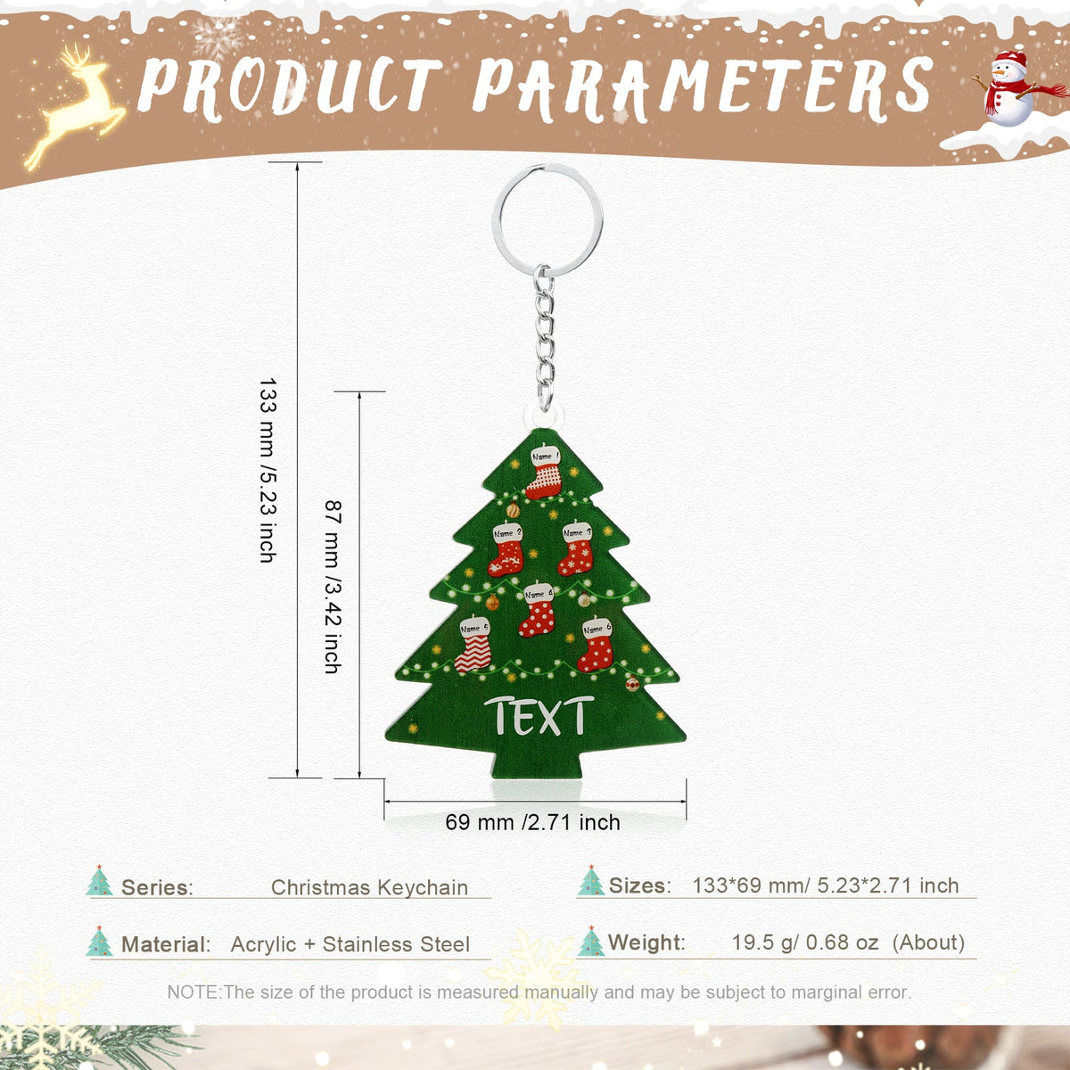 Christmas Tree Personalized Christmas Keychain With Engraved 2-6 Names