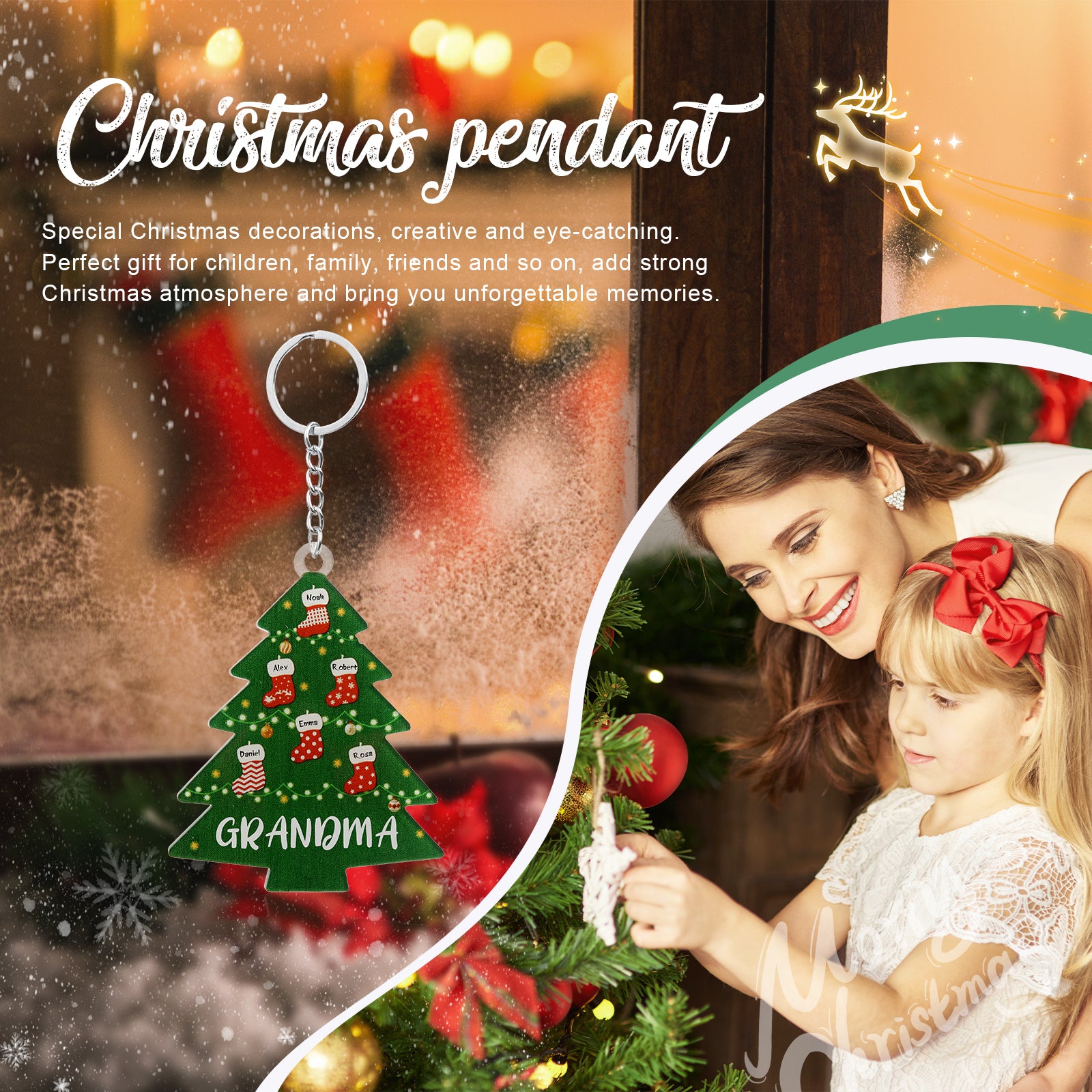 Christmas Tree Personalized Christmas Keychain With Engraved 2-6 Names