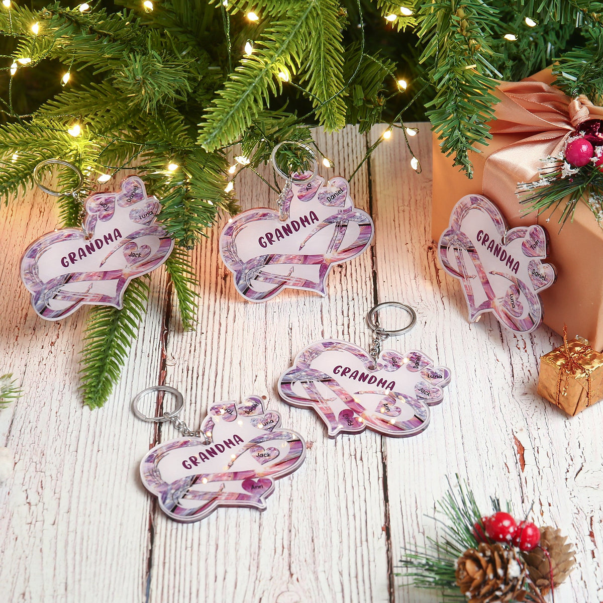 Christmas Decoration Custom Acrylic Name Heart Keychain