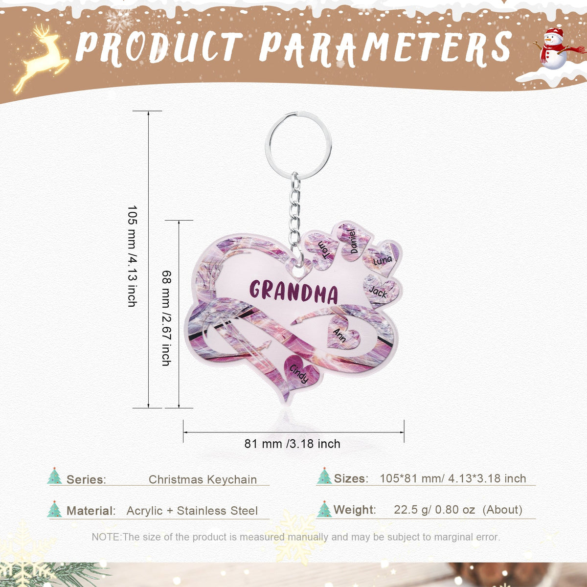 Christmas Decoration Custom Acrylic Name Heart Keychain