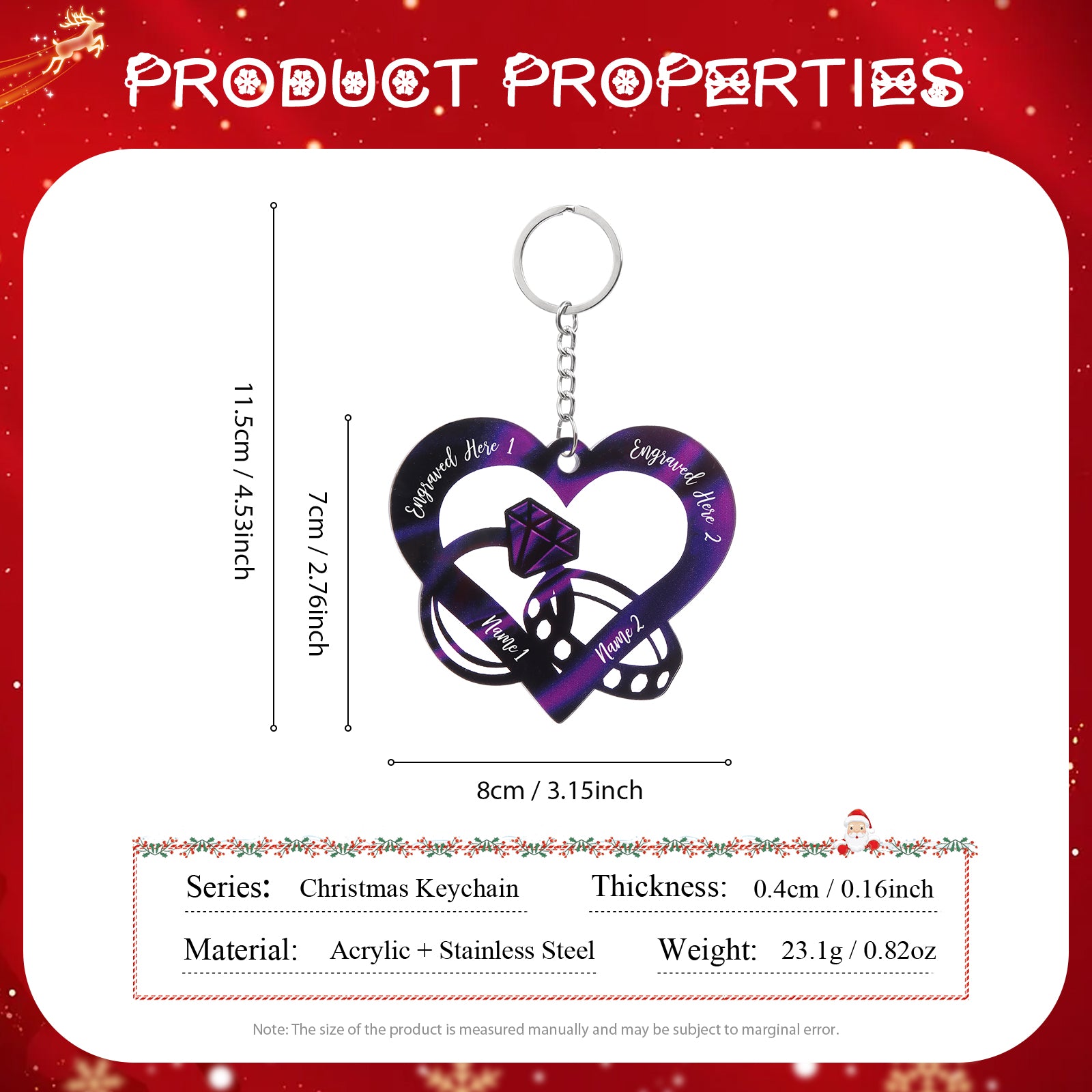 Christmas Decoration Custom Acrylic Name Heart Keychain