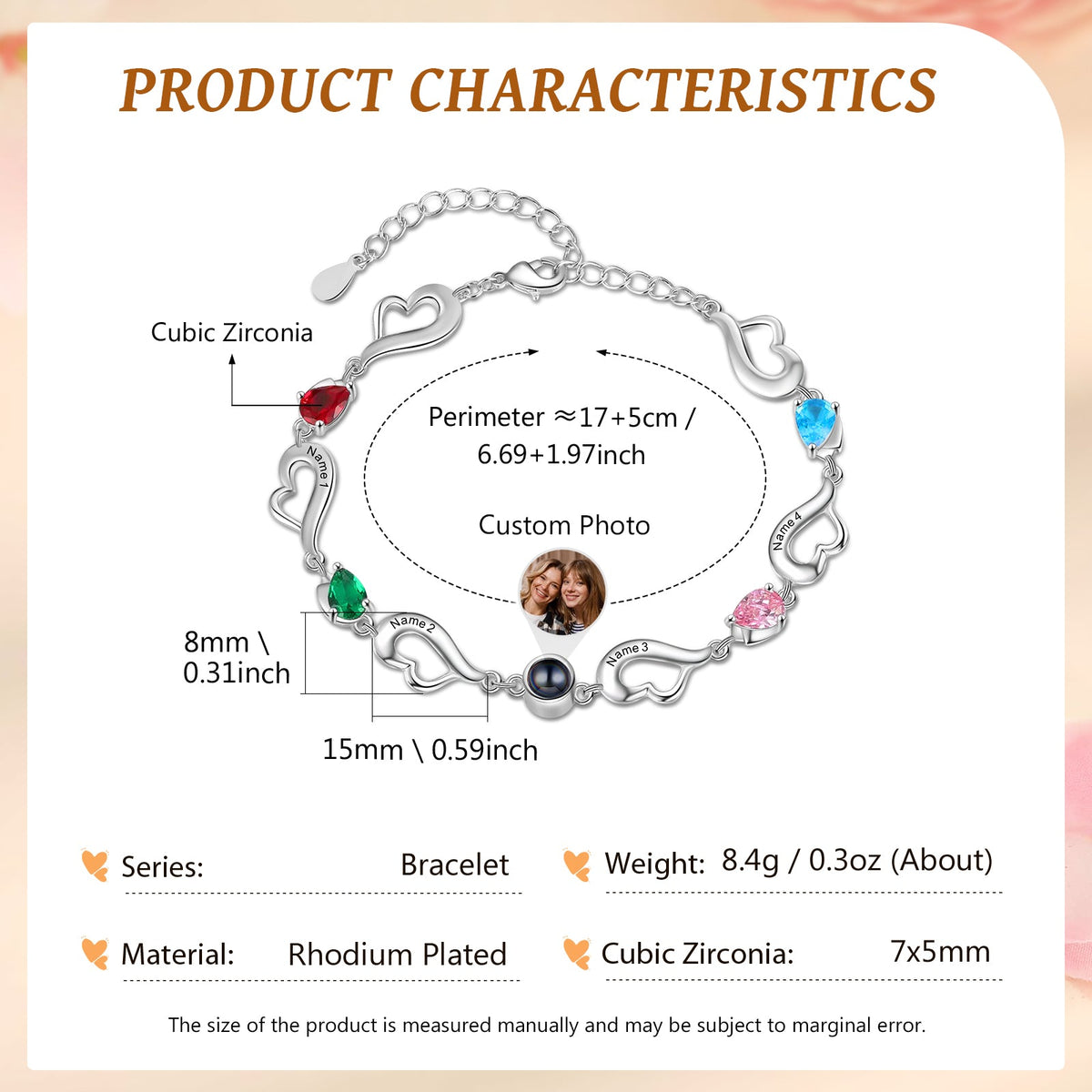 Custom Photo Birthstone Heart Bracelet