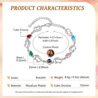 Custom Photo Birthstone Heart Bracelet