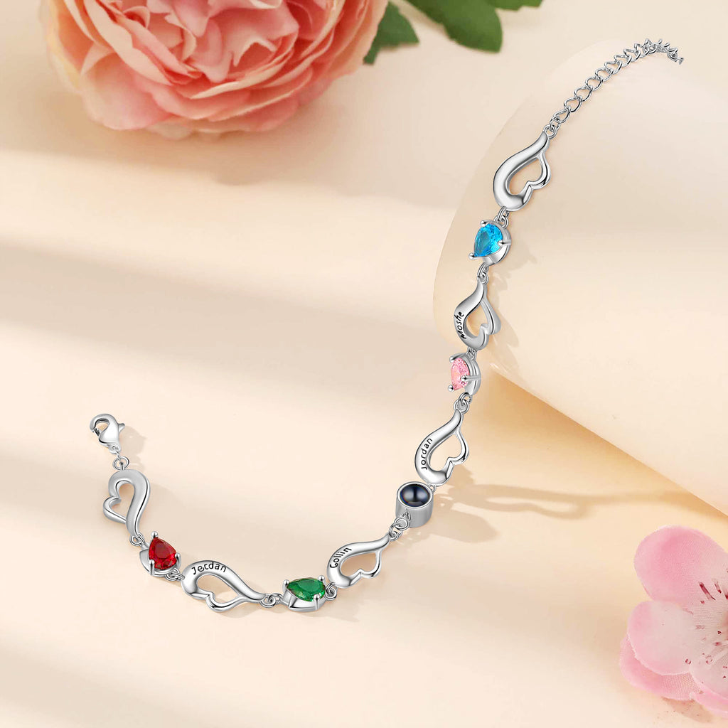 Custom Photo Birthstone Heart Bracelet