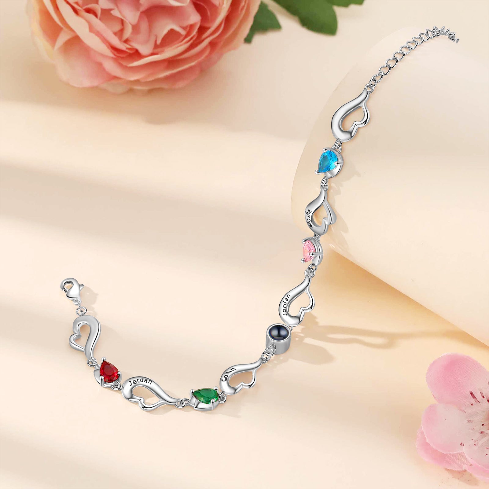 Custom Photo Birthstone Heart Bracelet