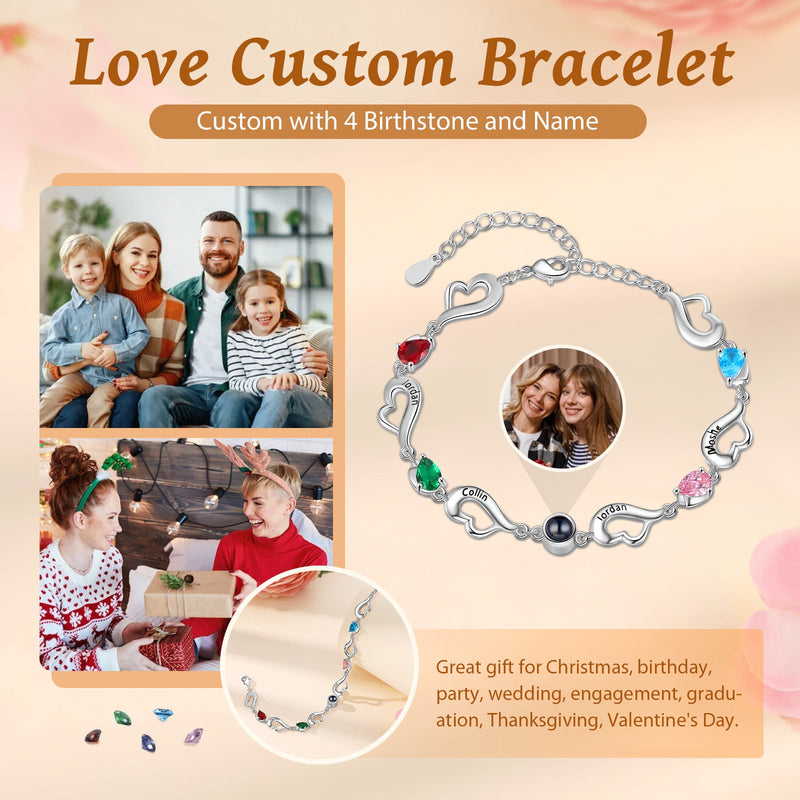 Custom Photo Birthstone Heart Bracelet