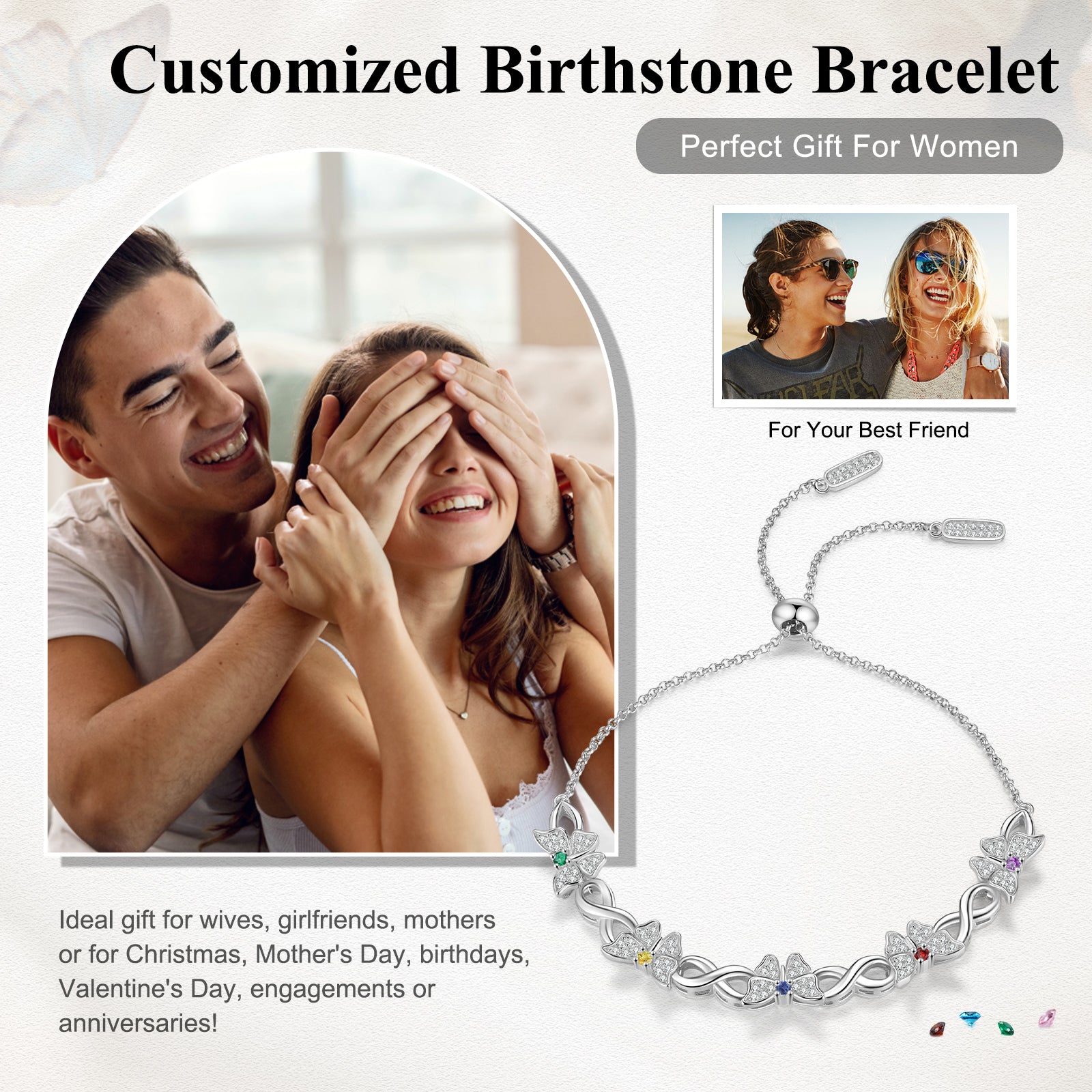 Custom Birthstone Butterfly Bracelet