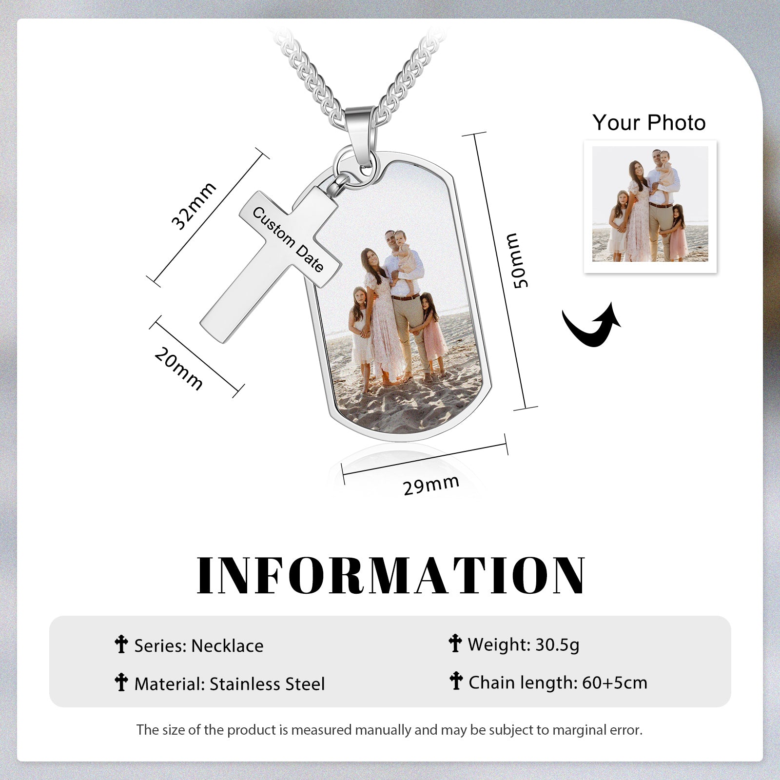 Custom Photo Cross Necklace