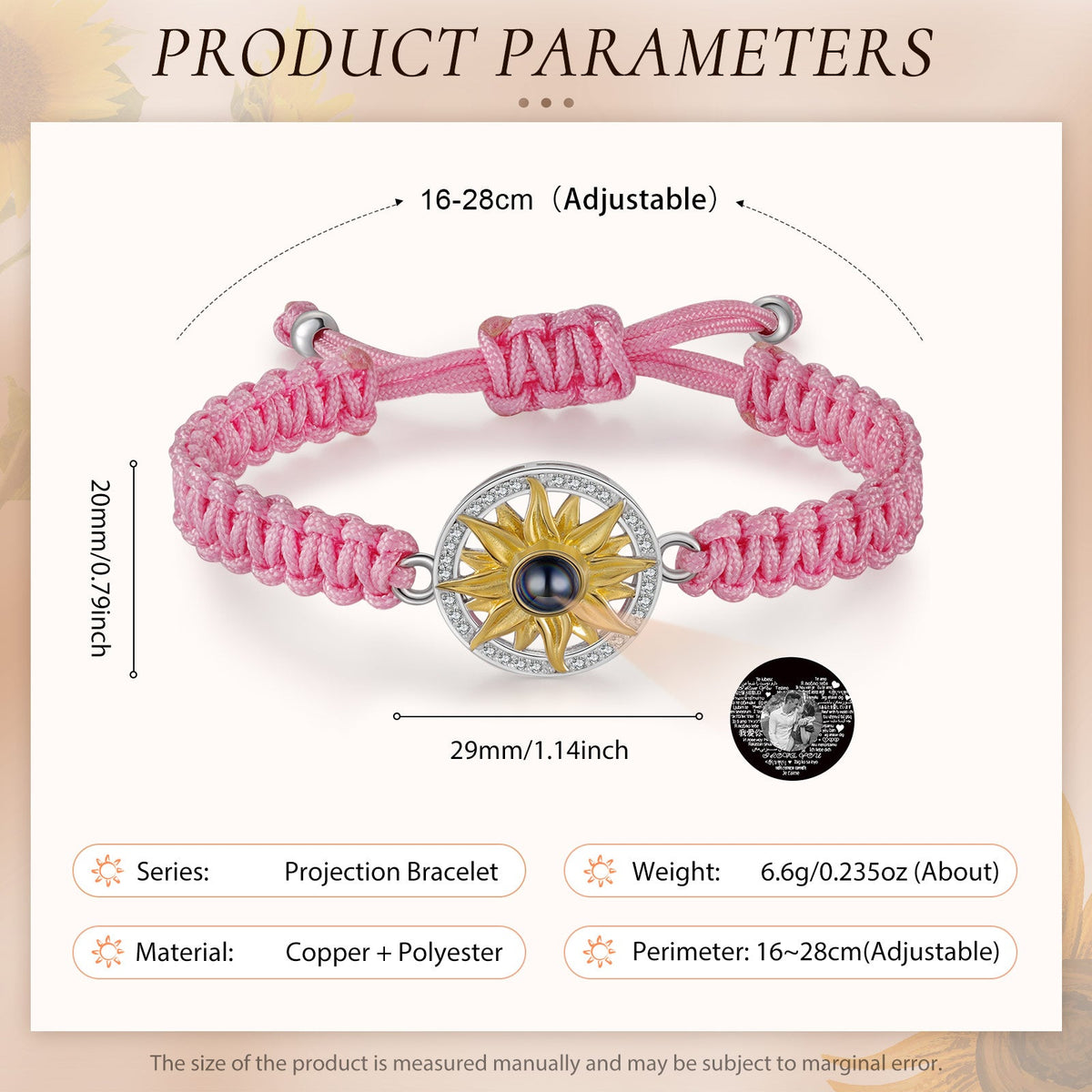 Custom Projection Women Sun Shape Necklace