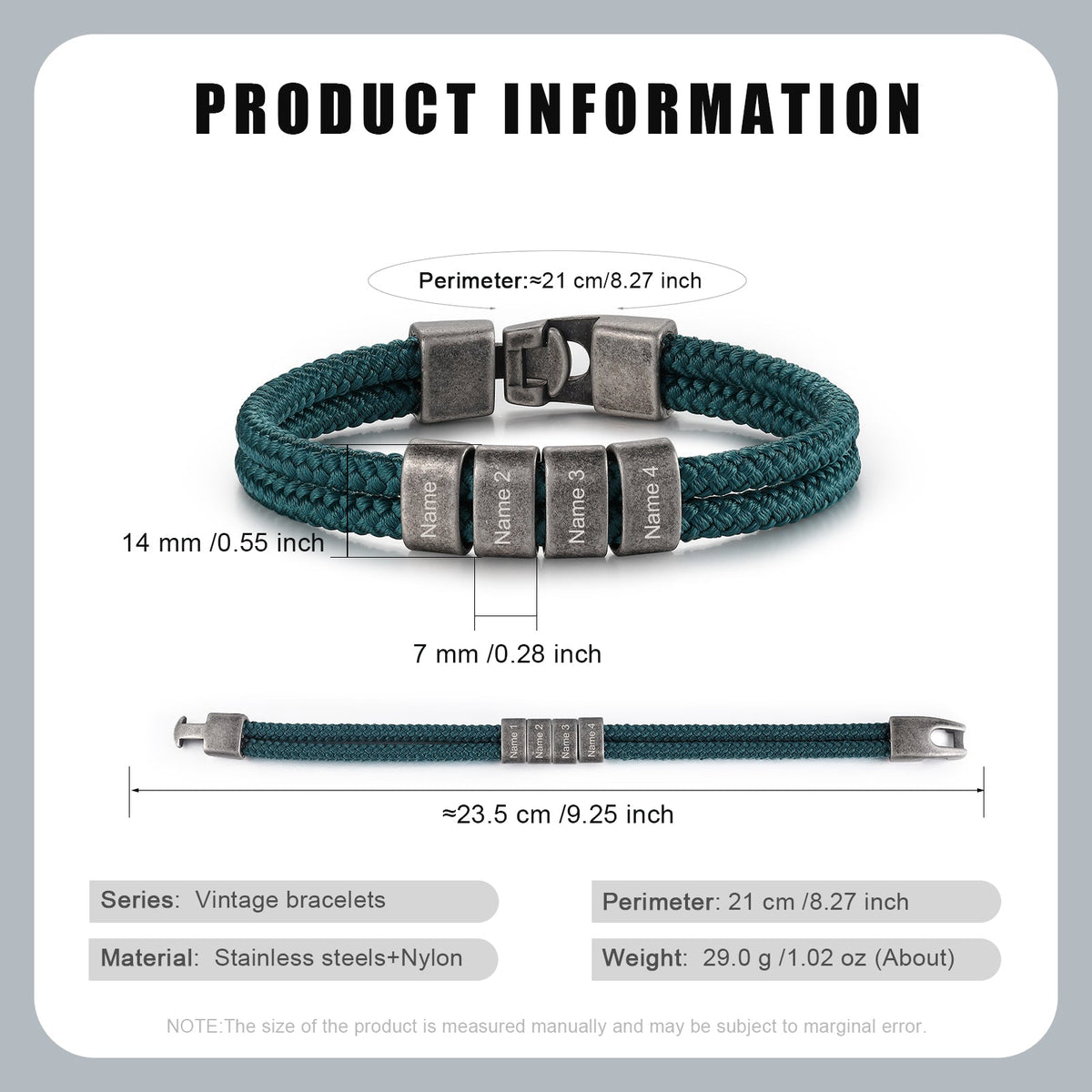 Custom Name Vintage Men Bracelet