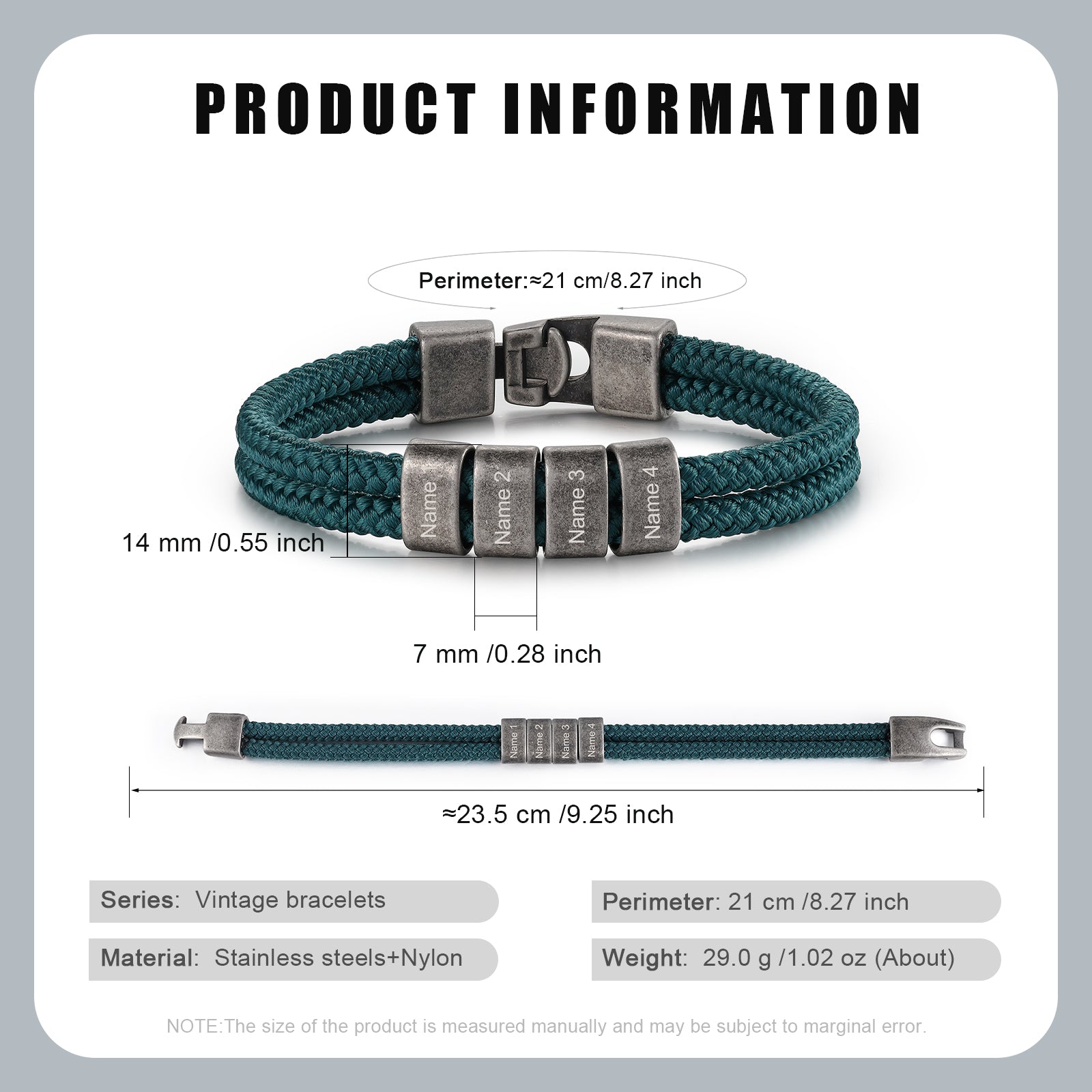 Custom Name Vintage Men Bracelet