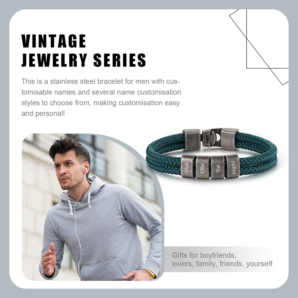 Custom Name Vintage Men Bracelet