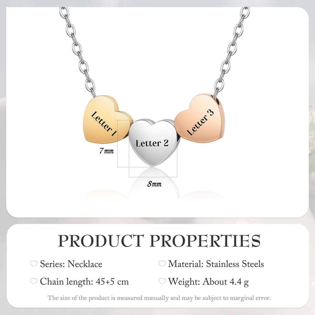 Custom Stainless Steel Heart Letter Necklace