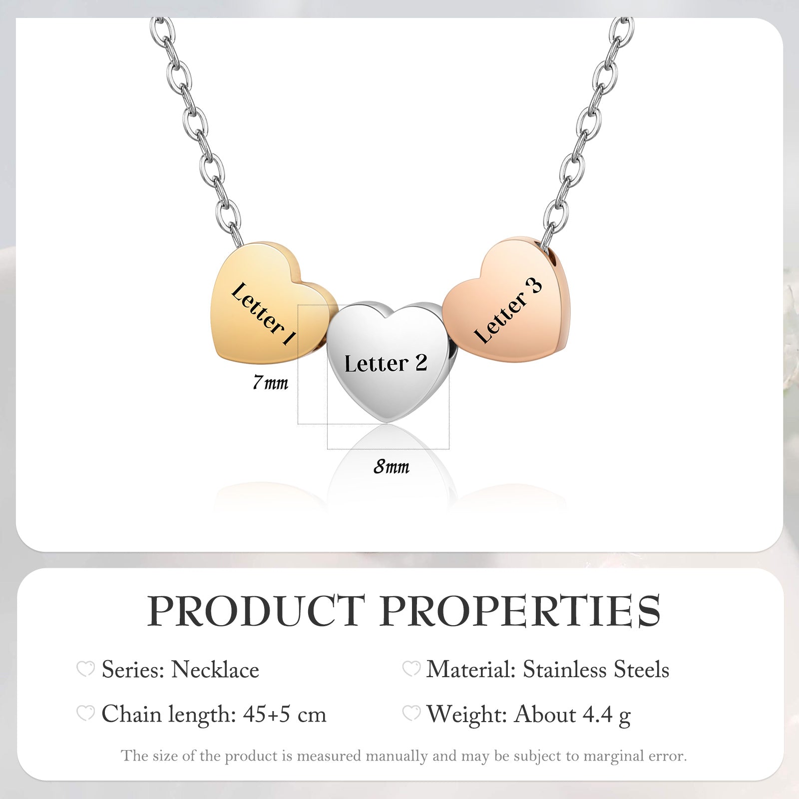 Custom Stainless Steel Heart Letter Necklace