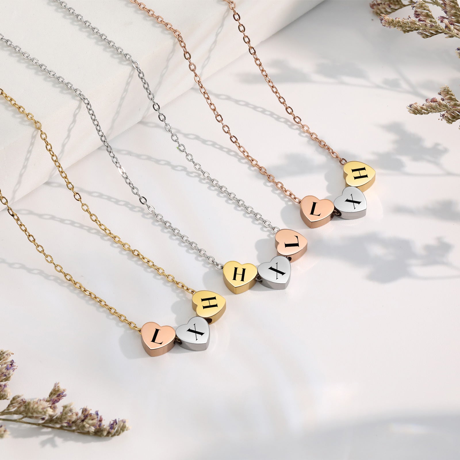 Custom Stainless Steel Heart Letter Necklace