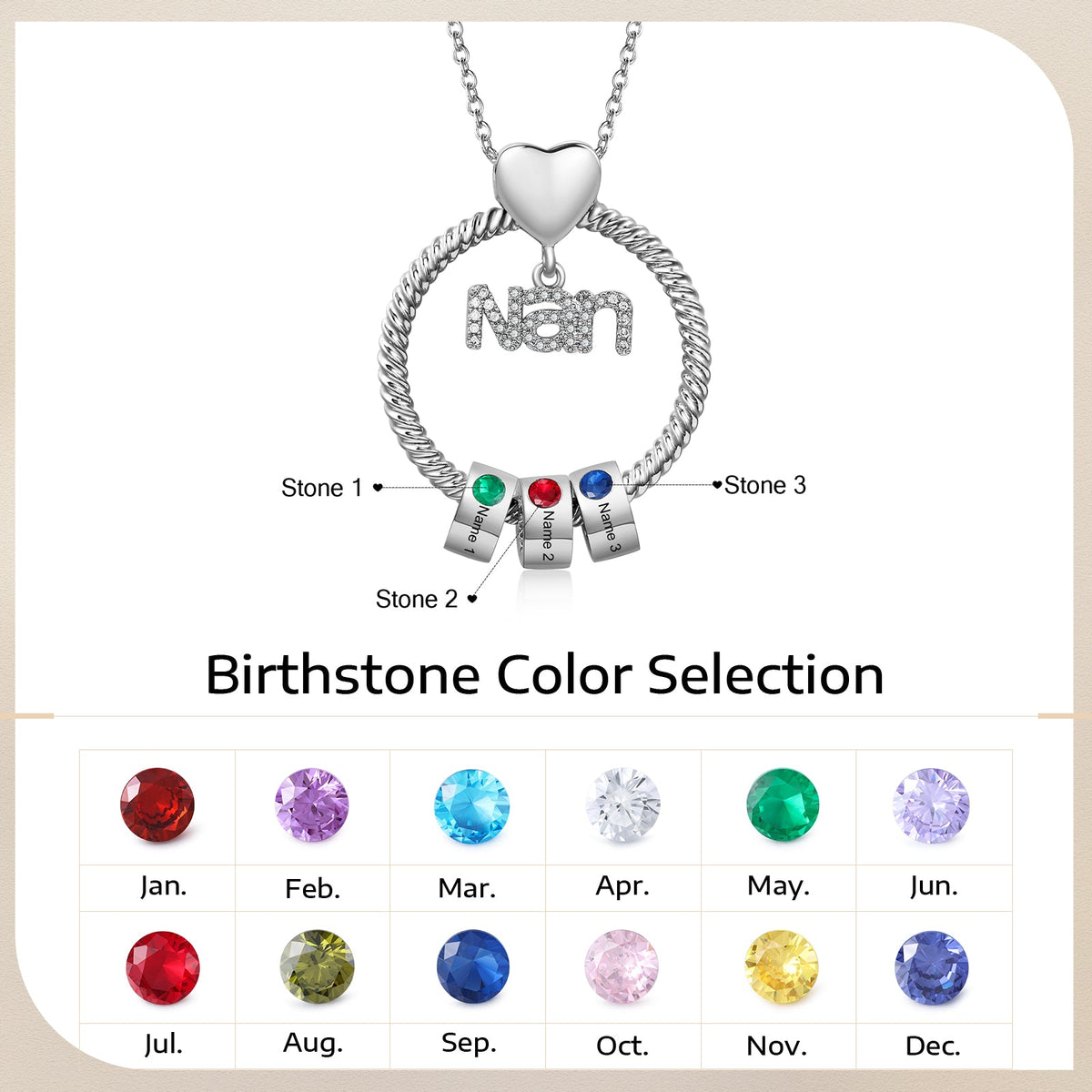 Custom Birthstone Round Necklace