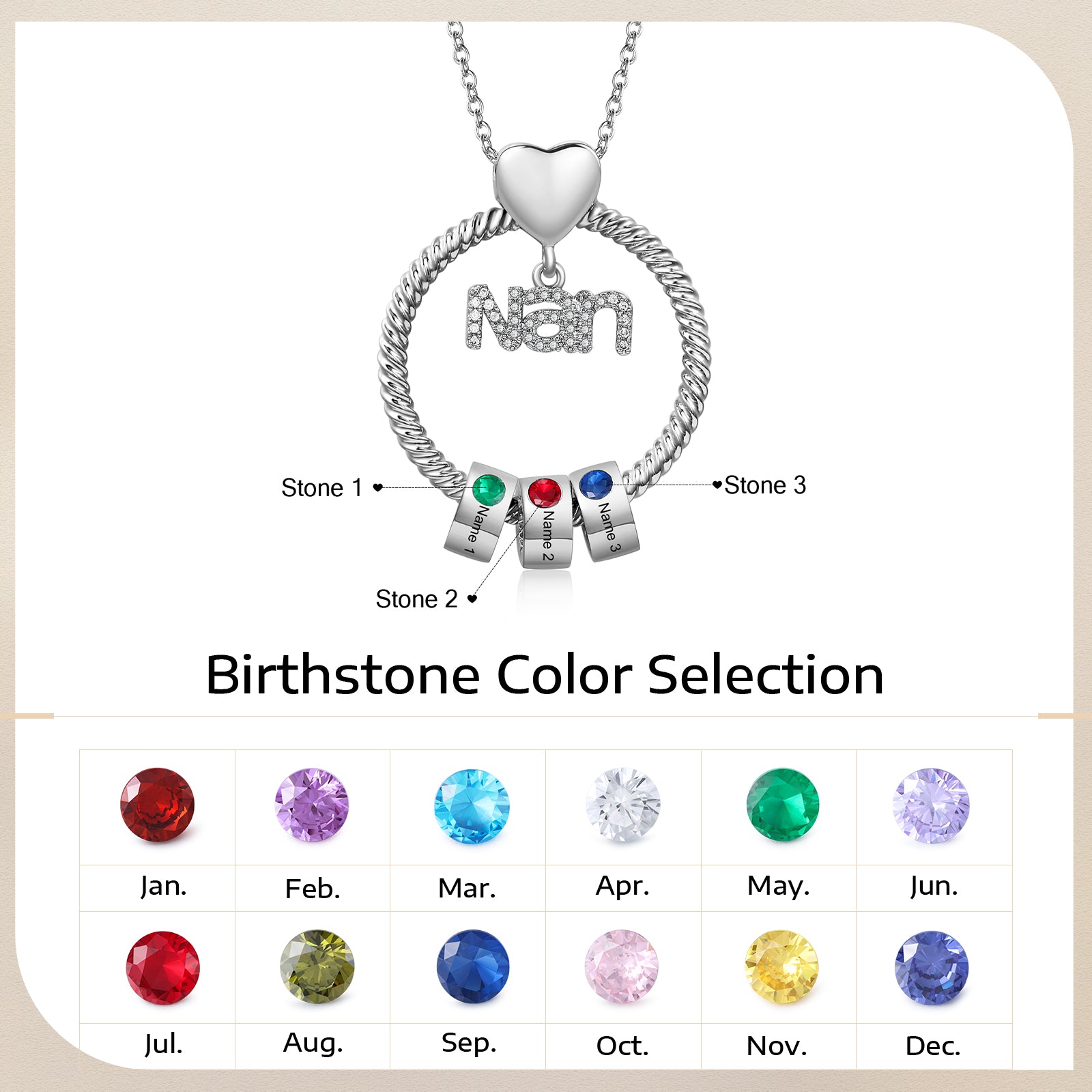 Custom Birthstone Round Necklace