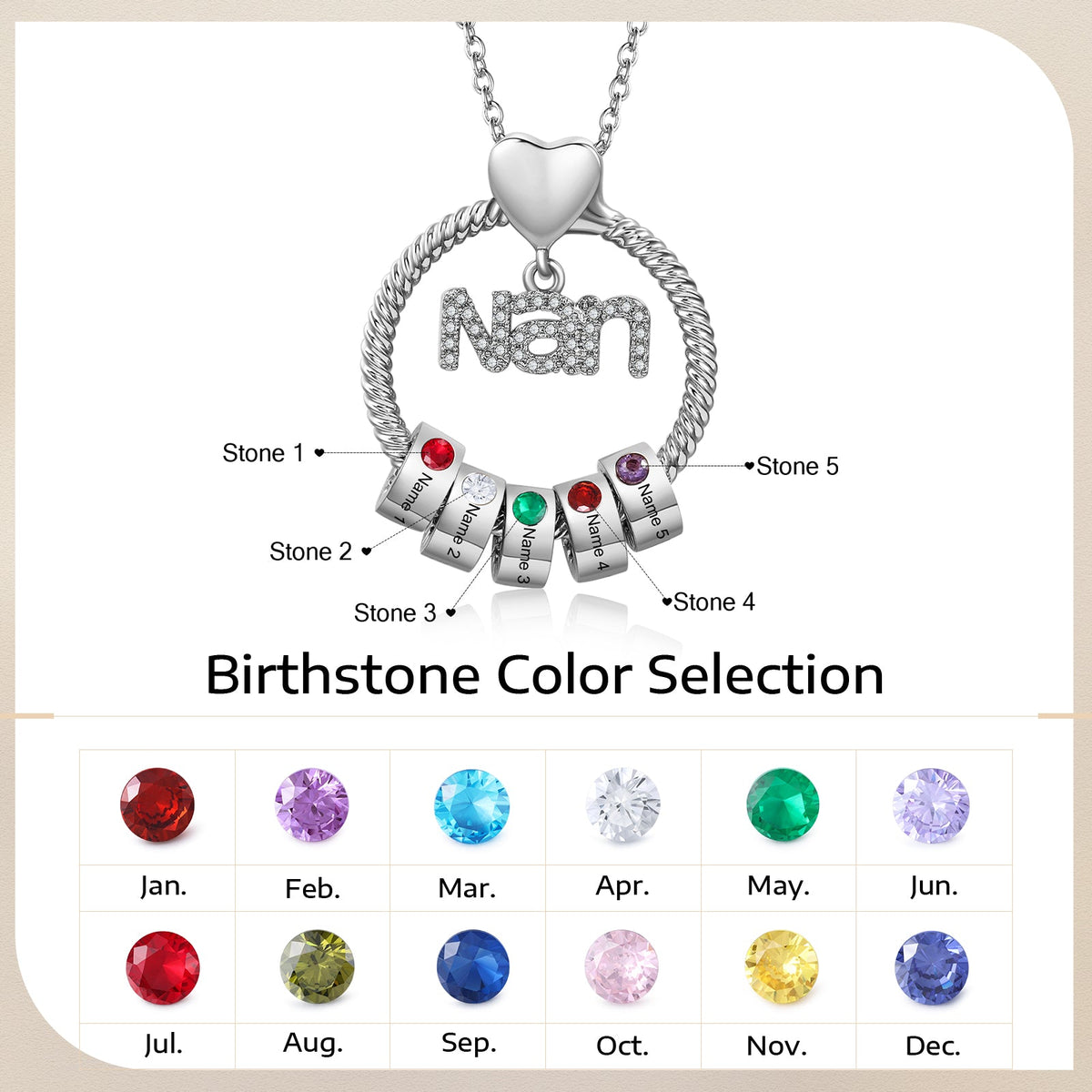 Custom Birthstone Round Necklace