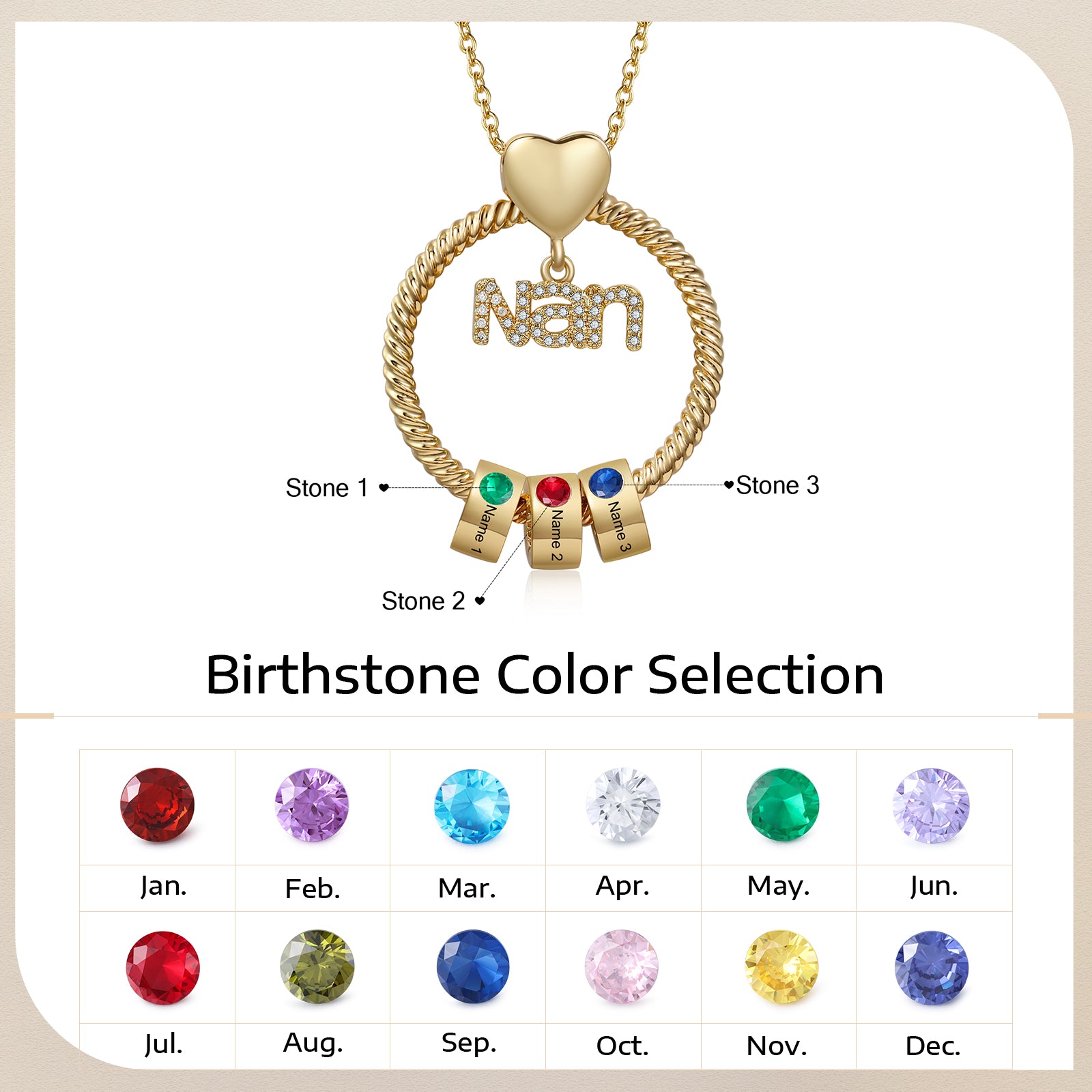 Custom Birthstone Round Necklace