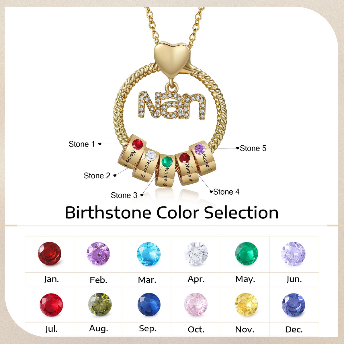 Custom Birthstone Round Necklace