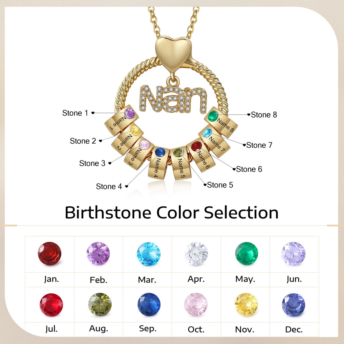 Custom Birthstone Round Necklace