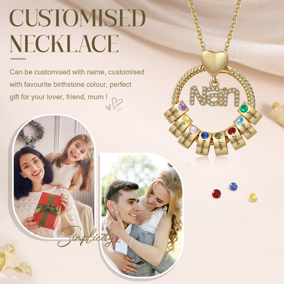 Custom Birthstone Round Necklace