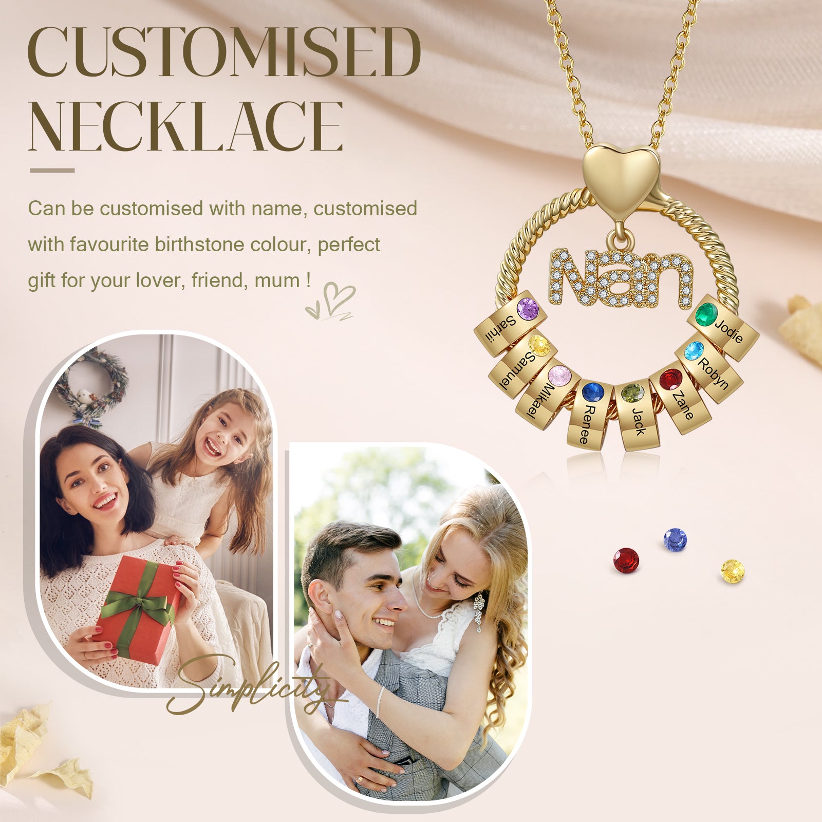 Custom Birthstone Round Necklace