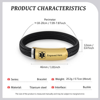 Custom Text Men Medical Bracelet