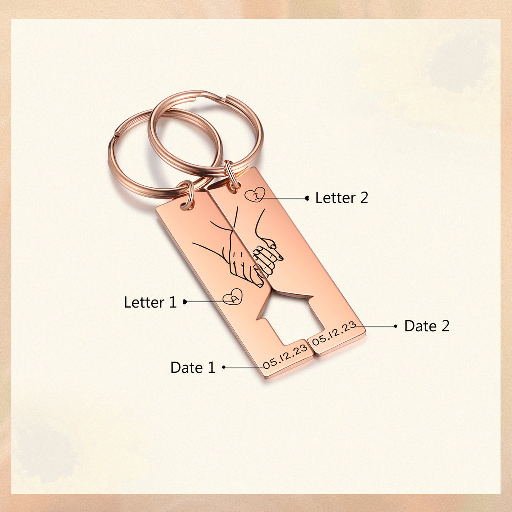 Custom Letter Stainless Steel Couple Keychain