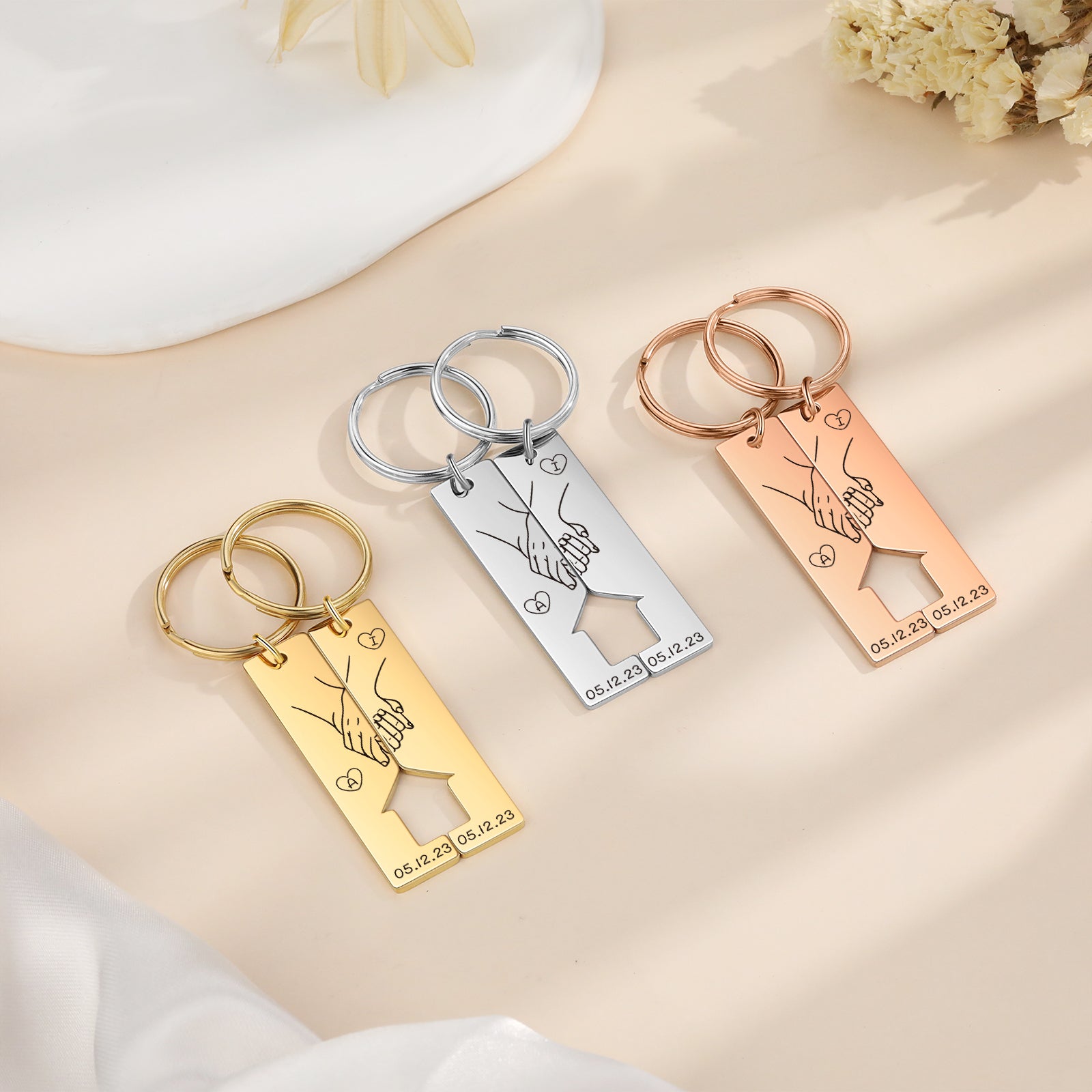 Custom Letter Stainless Steel Couple Keychain