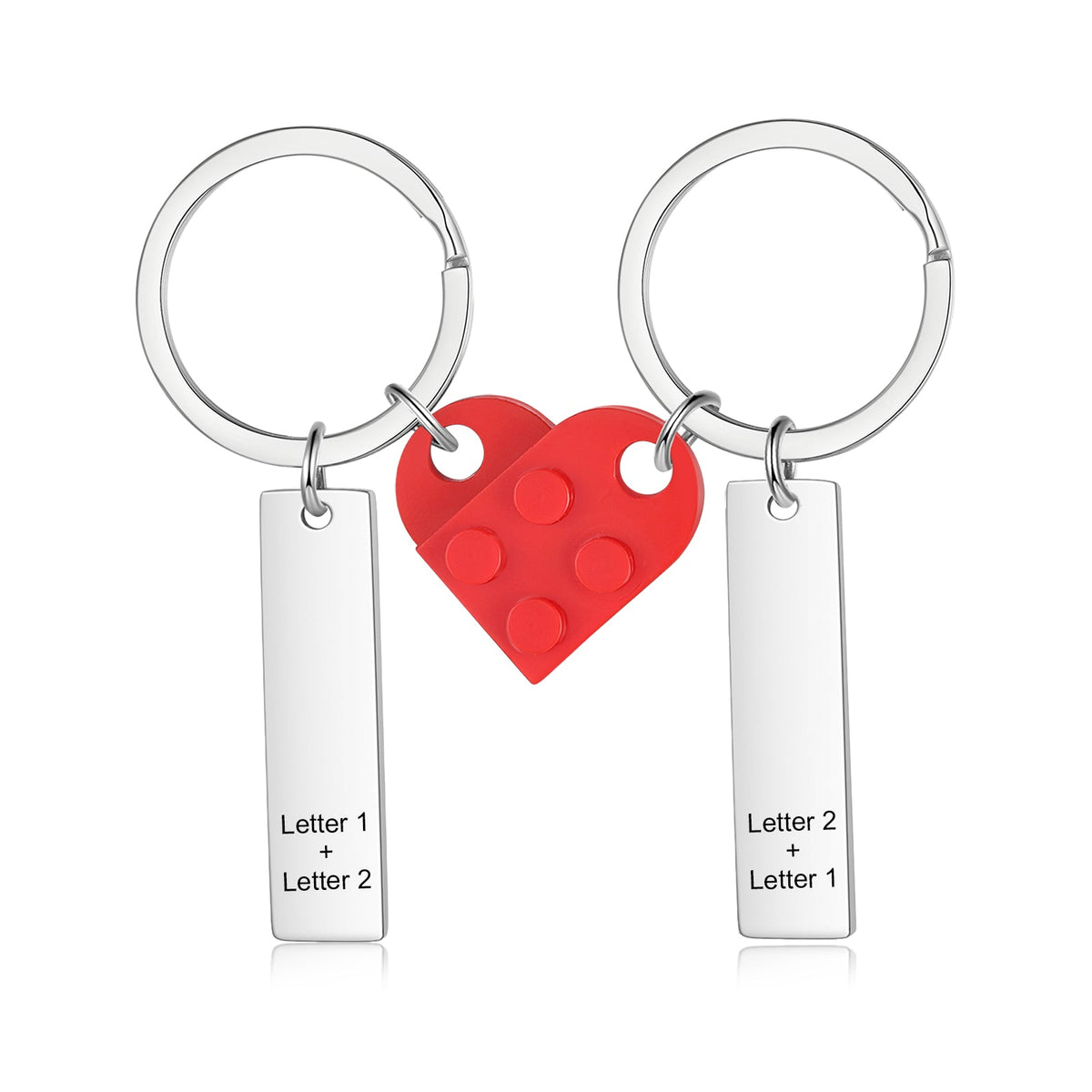 Custom Letter Stainless Steel Heart Couple Keychain