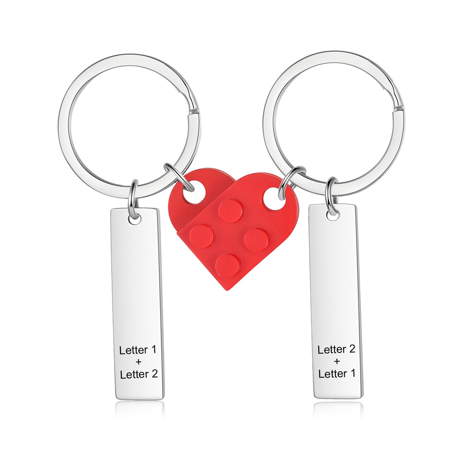 Custom Letter Stainless Steel Heart Couple Keychain