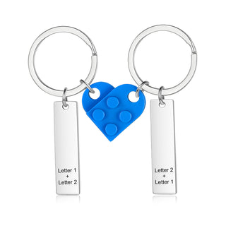 Custom Letter Stainless Steel Heart Couple Keychain