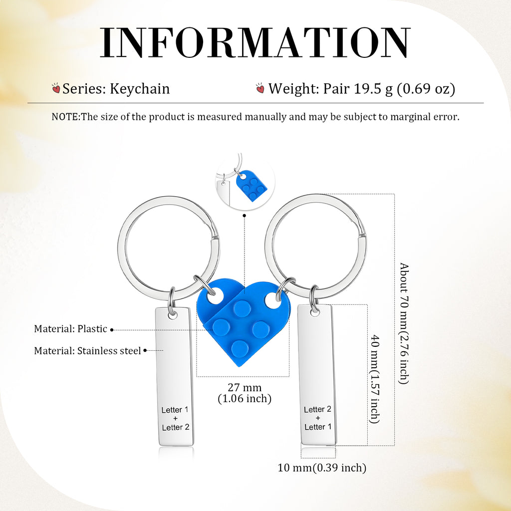 Custom Letter Stainless Steel Heart Couple Keychain