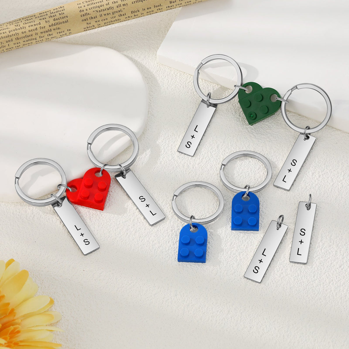 Custom Letter Stainless Steel Heart Couple Keychain