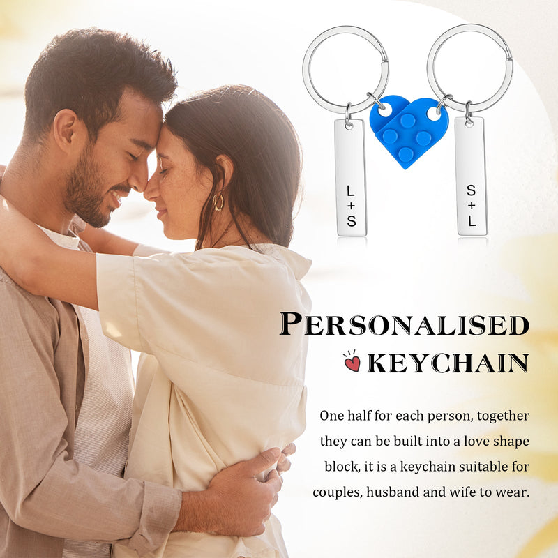 Custom Letter Stainless Steel Heart Couple Keychain