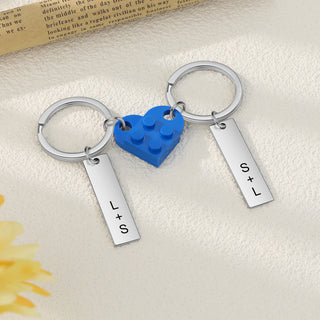 Custom Letter Stainless Steel Heart Couple Keychain