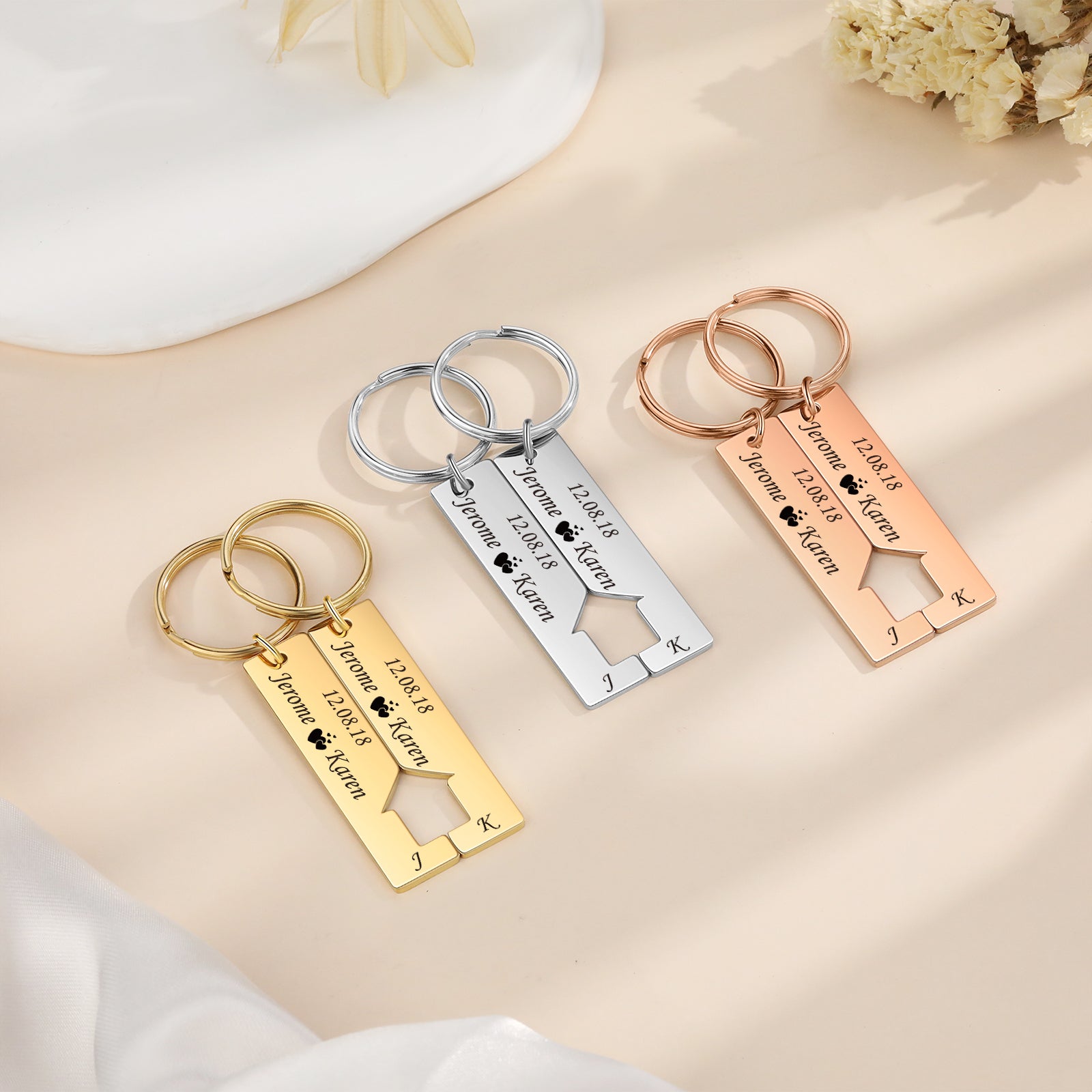 Custom Name Letter Stainless Steel Couple Keychain