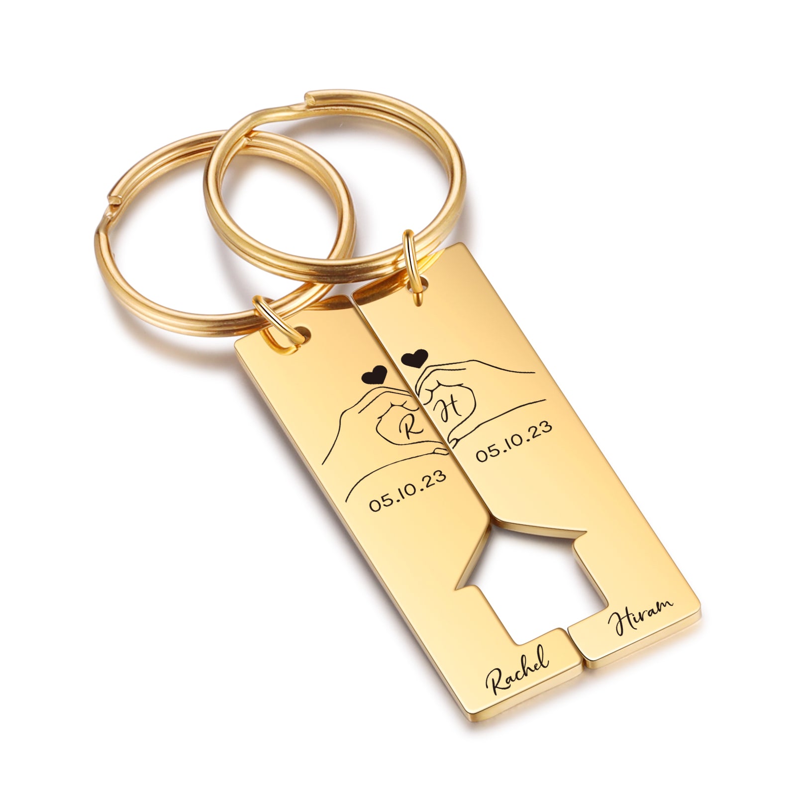 Custom Letter Stainless Steel Heart Couple Keychain