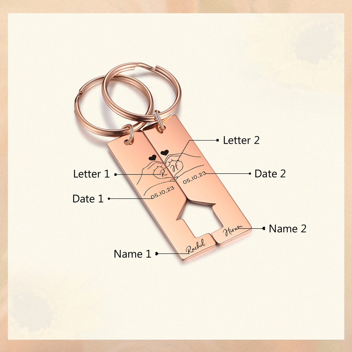 Custom Letter Stainless Steel Heart Couple Keychain