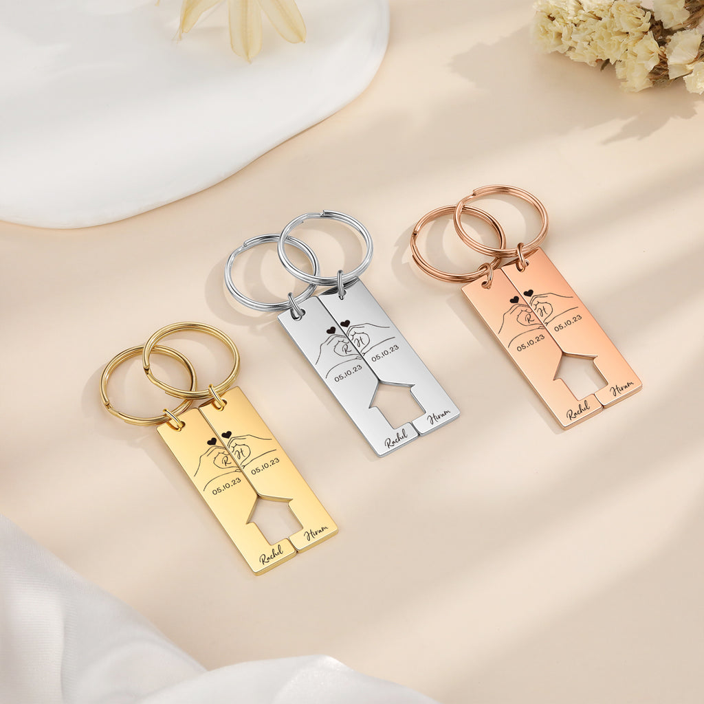 Custom Letter Stainless Steel Heart Couple Keychain