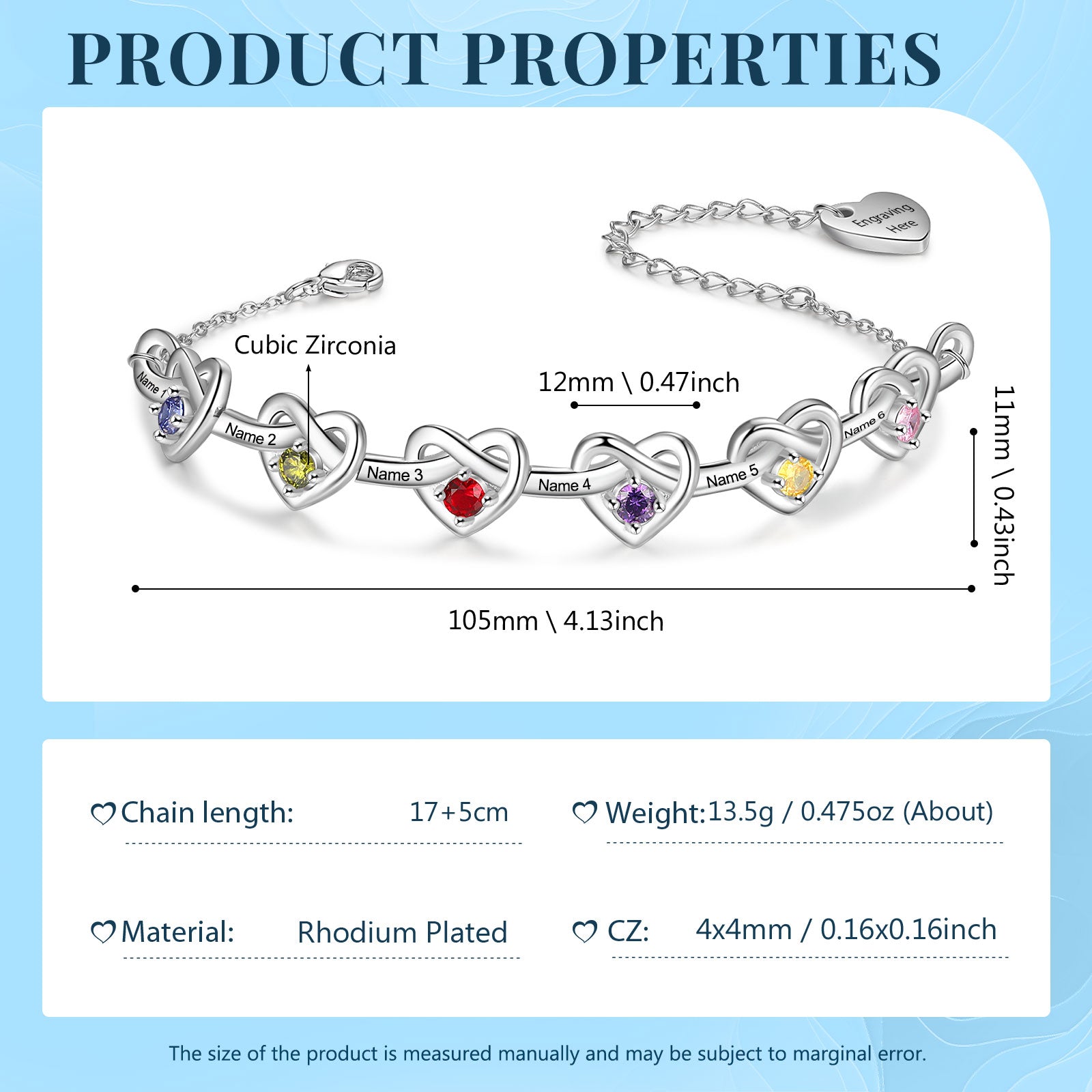 Custom Birthstone Heart Bracelet