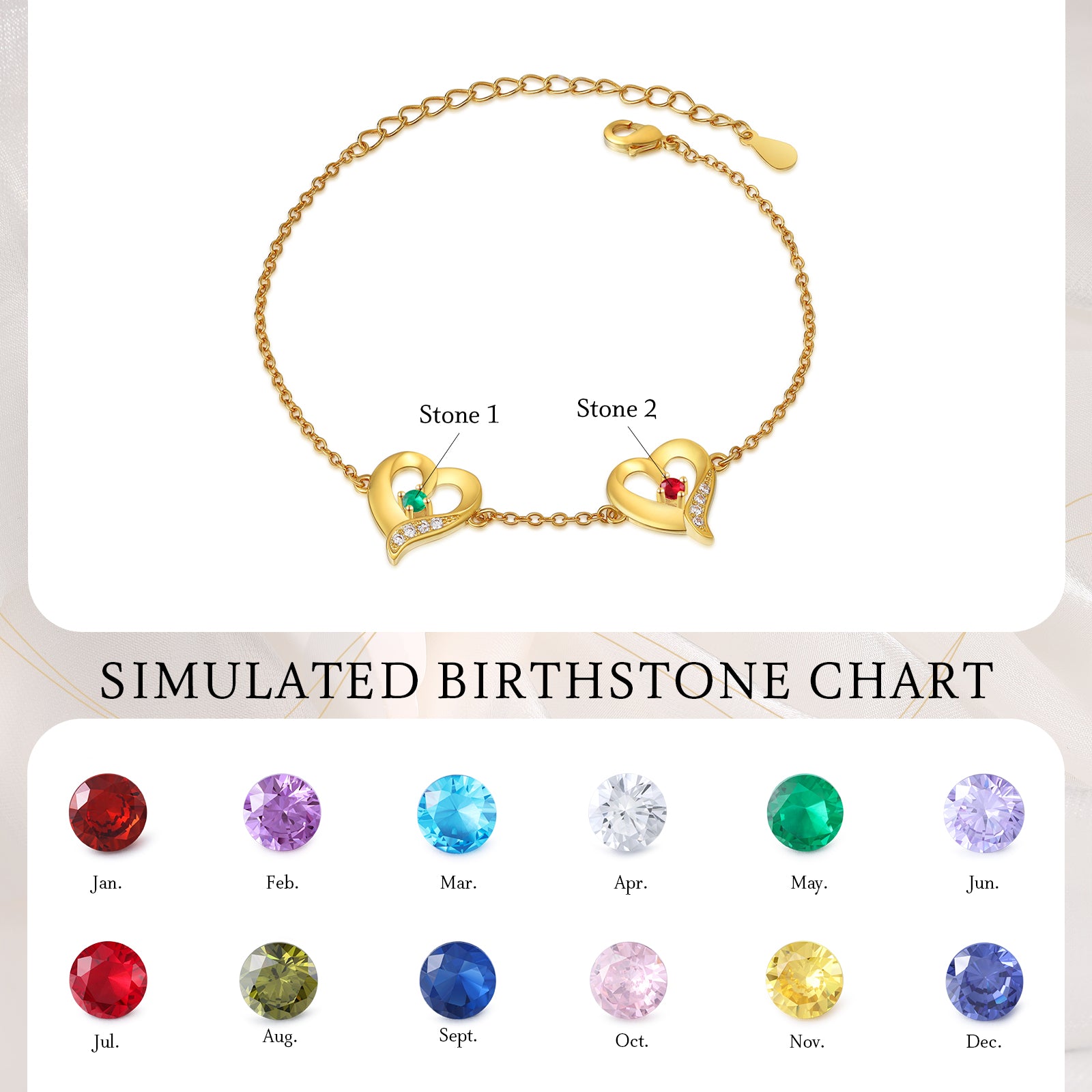Custom Birthstone Heart Bracelet