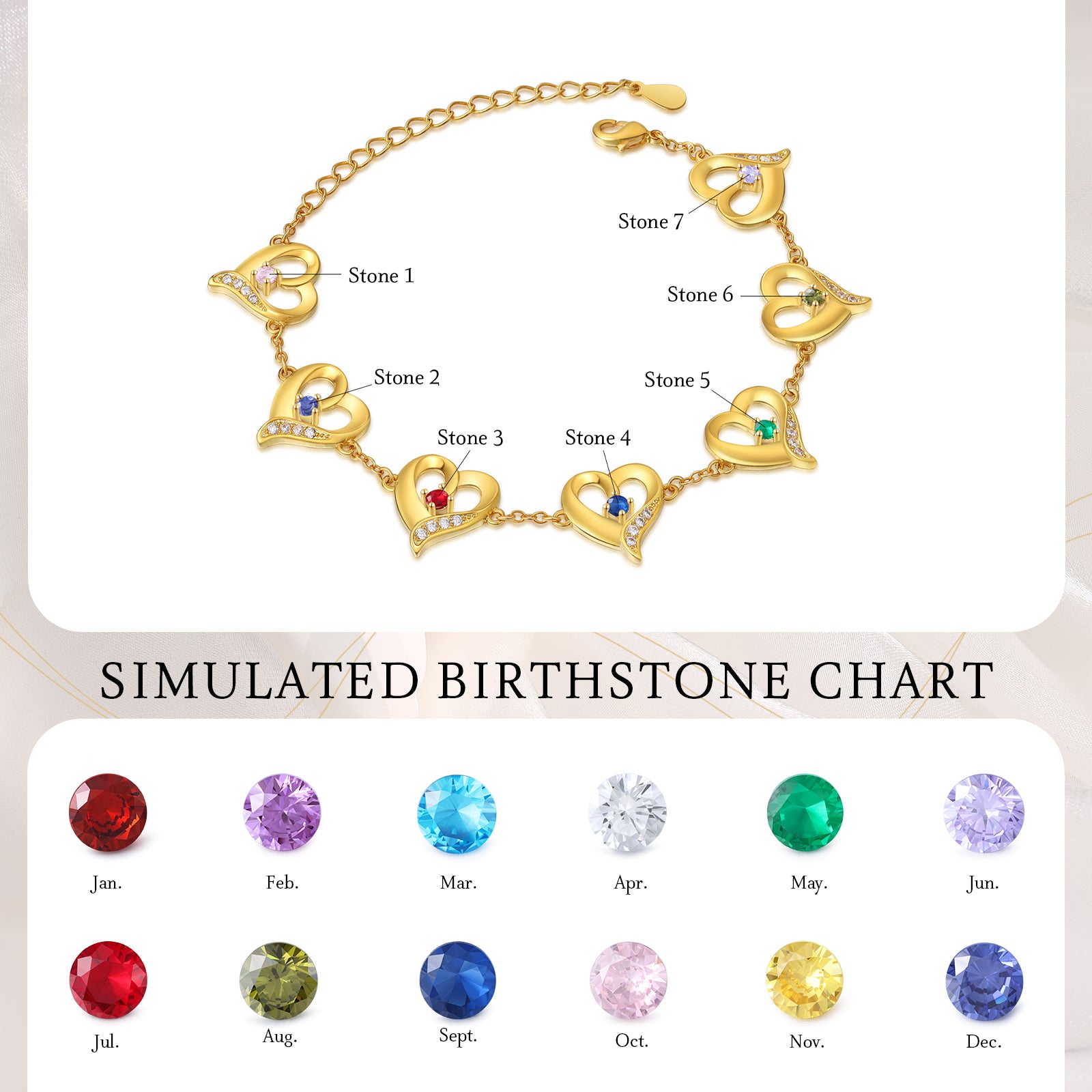 Custom Birthstone Heart Bracelet