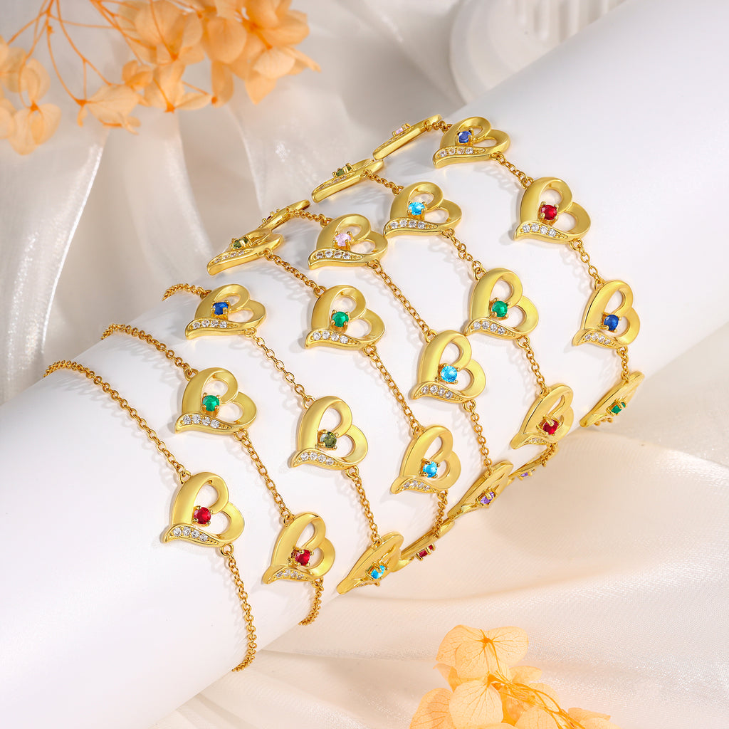 Custom Birthstone Heart Bracelet
