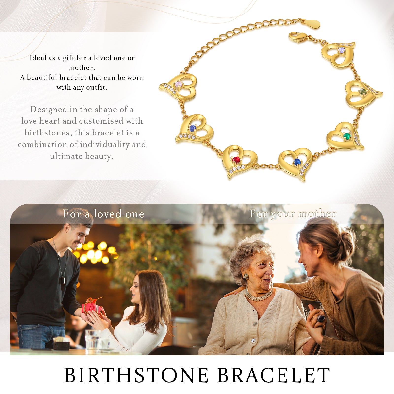 Custom Birthstone Heart Bracelet