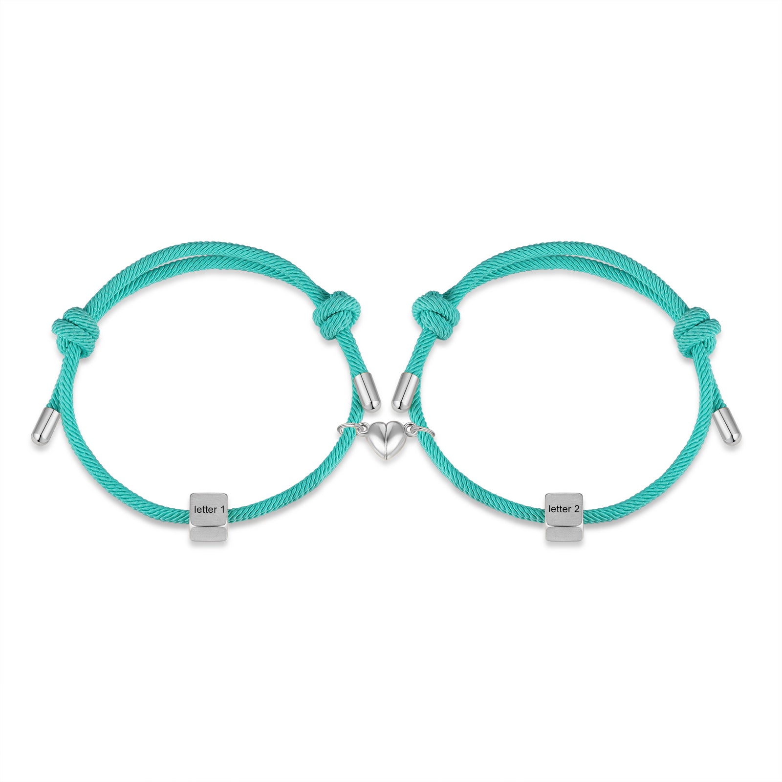 Custom Lettered Stainless Steel Couple Heart Shaped Braided Bracelet