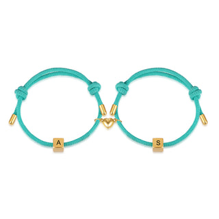 Custom Lettered Stainless Steel Couple Heart Shaped Braided Bracelet