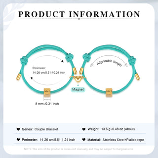 Custom Lettered Stainless Steel Couple Heart Shaped Braided Bracelet